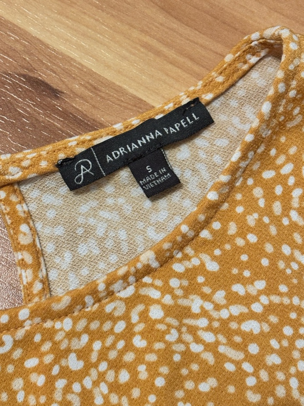 Adrianna Papell Mustard Yellow White Polka Dot Puff Sleeve Floral Blouse Size S - Picture 2 of 5